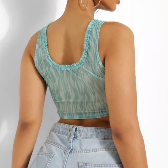 Boohoo Green Mesh Corset Top - Picture 6 of 14